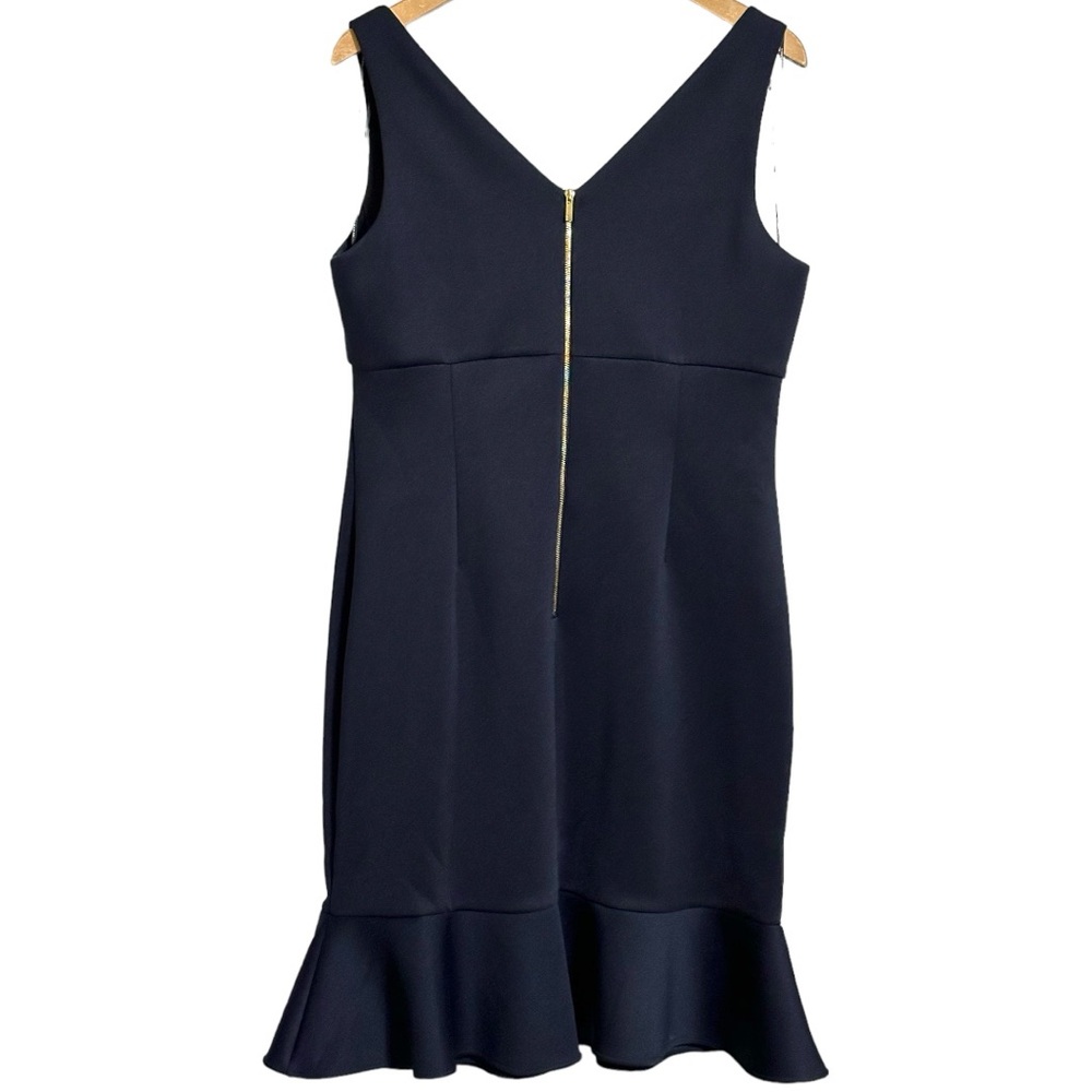 Donna Karan Navy Ruffle Bottom V-Neck Sleeveless Zipper Cocktail Party Dress 14 - Picture 4 of 11